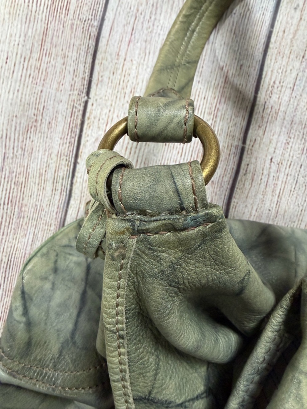 Frye Campus Crunch Marble-Effect Green Leather Shoulder Hobo - Picture 9 of 9